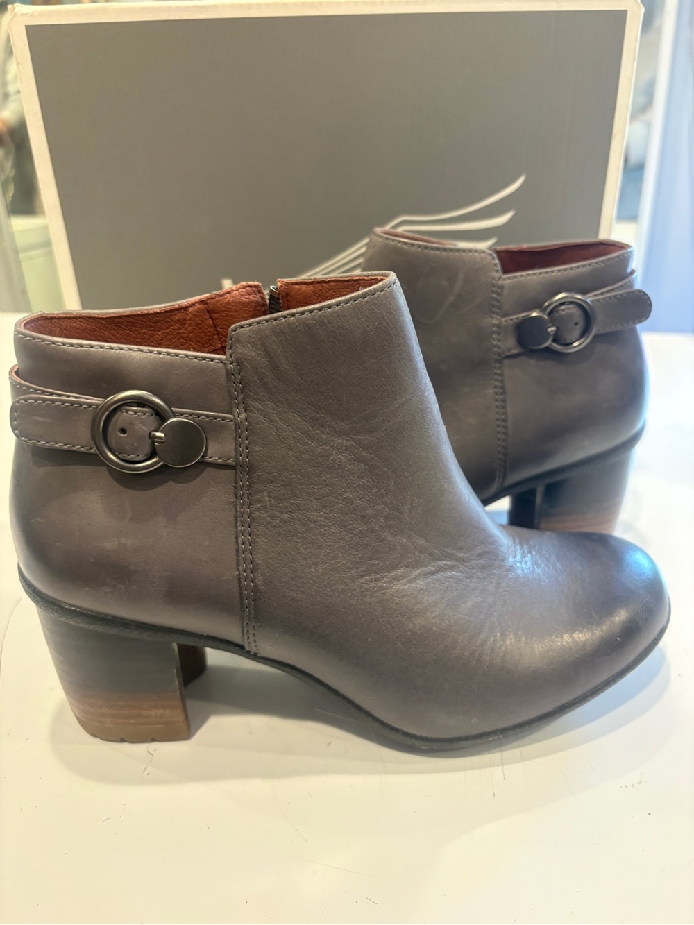 Dansko Grey Waterproof Ankle Boots with Brown Stacked Heel